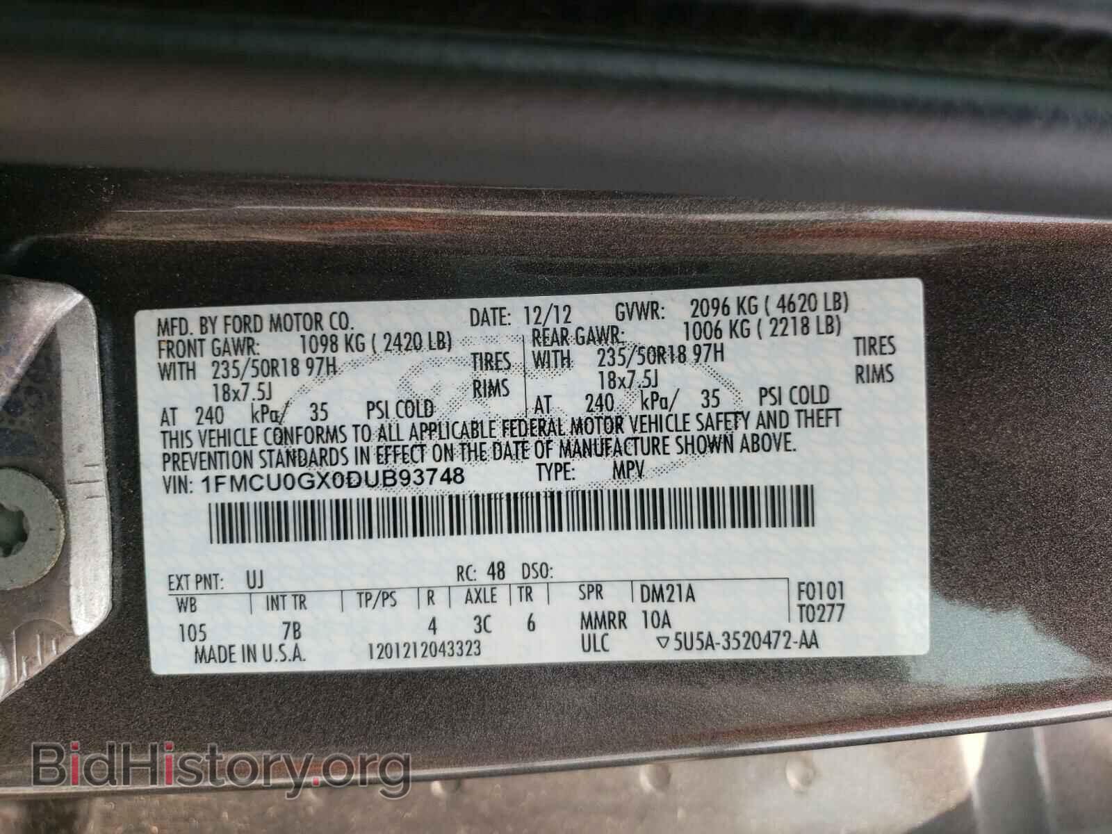 2013 FORD ESCAPE - VIN: 1FMCU0GX0DUB93748 - Фото 10