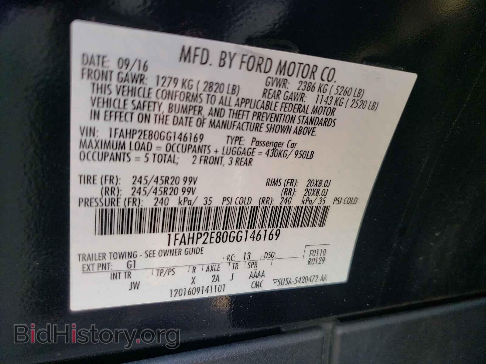 2016 FORD TAURUS - VIN: 1FAHP2E80GG146169 - Фото 10
