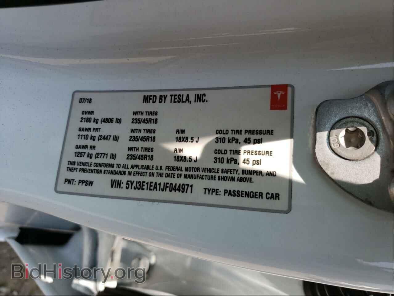 2018 TESLA MODEL 3 - VIN: 5YJ3E1EA1JF044971 - Фото 10
