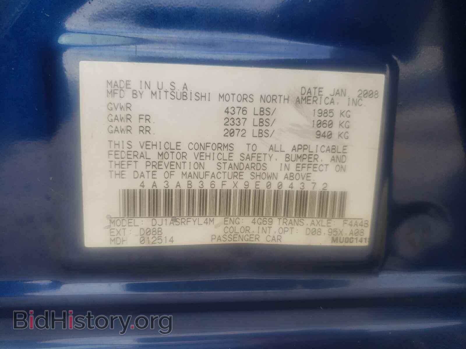 2009 MITSUBISHI GALANT - VIN: 4A3AB36FX9E004372 - Фото 10