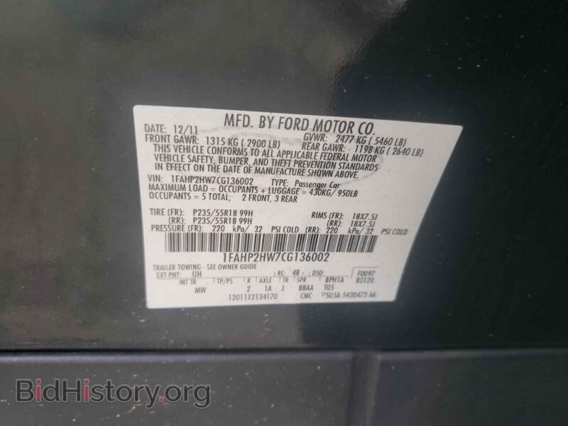 2012 Ford TAURUS (VIN 1FAHP2HW7CG136002) — фото 10 из 10