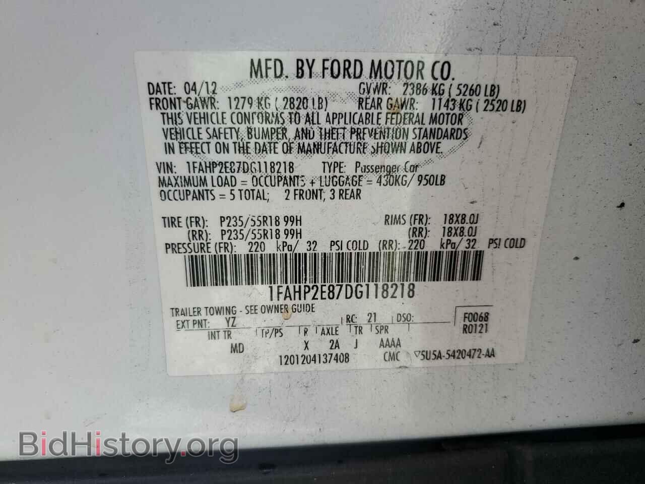 2013 FORD TAURUS - VIN: 1FAHP2E87DG118218 - Photo 12