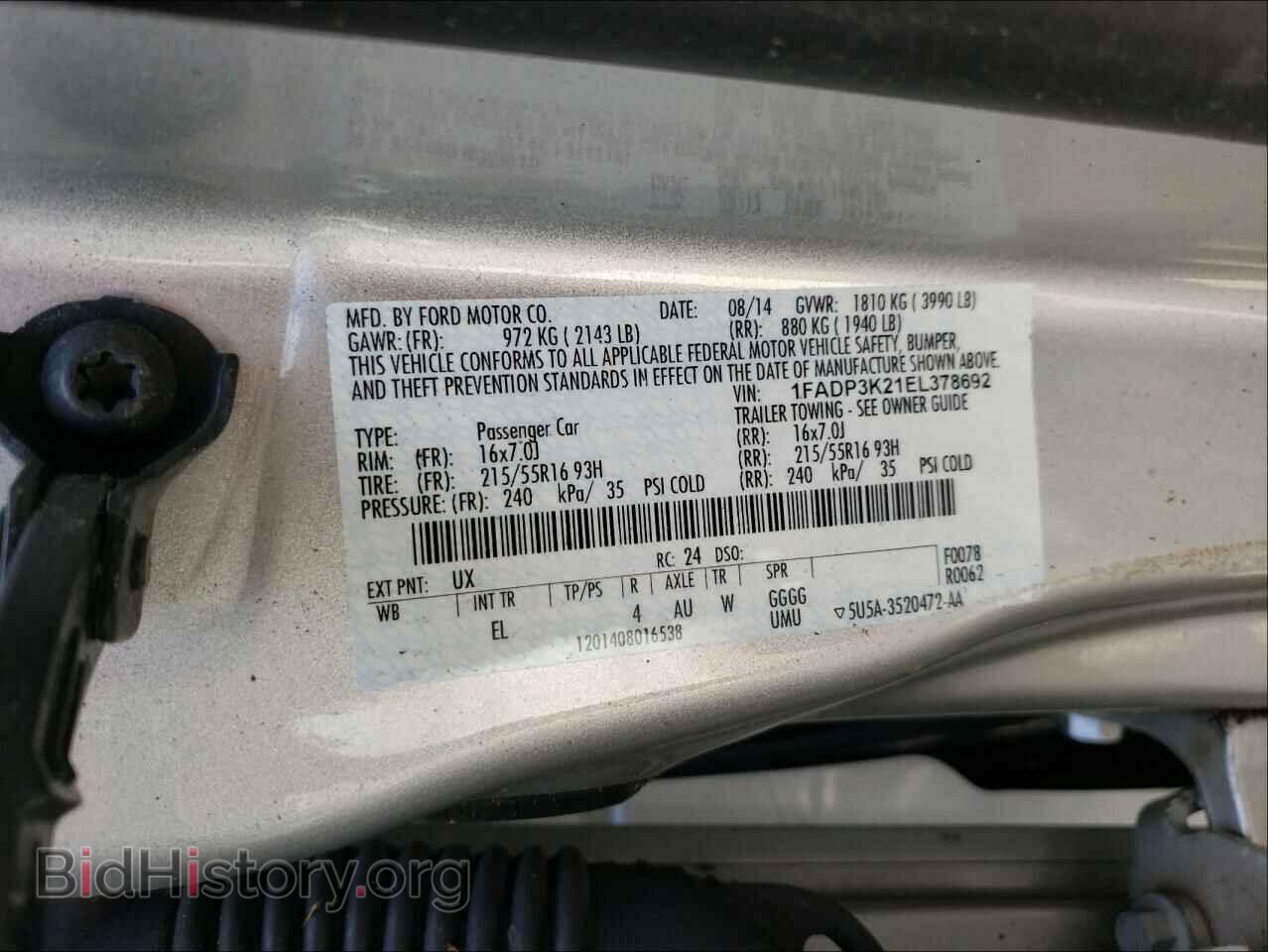 2014 FORD FOCUS - VIN: 1FADP3K21EL378692 - Фото 10