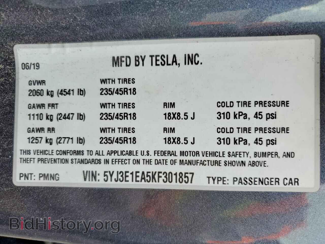 2019 TESLA MODEL 3 - VIN: 5YJ3E1EA5KF301857 - Photo 12
