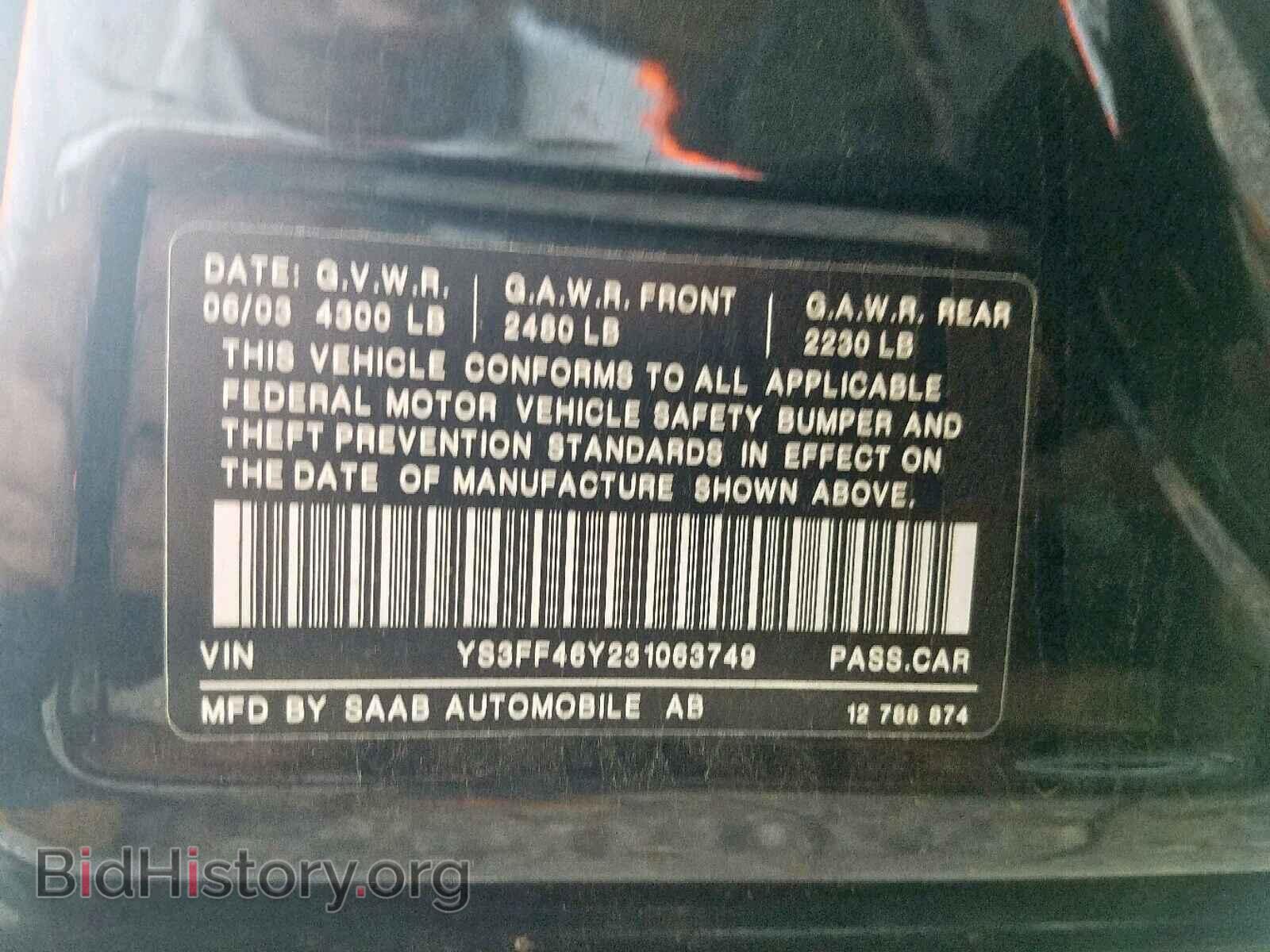 2003 SAAB 9 3 - VIN: YS3FF46Y231063749 - Фото 10