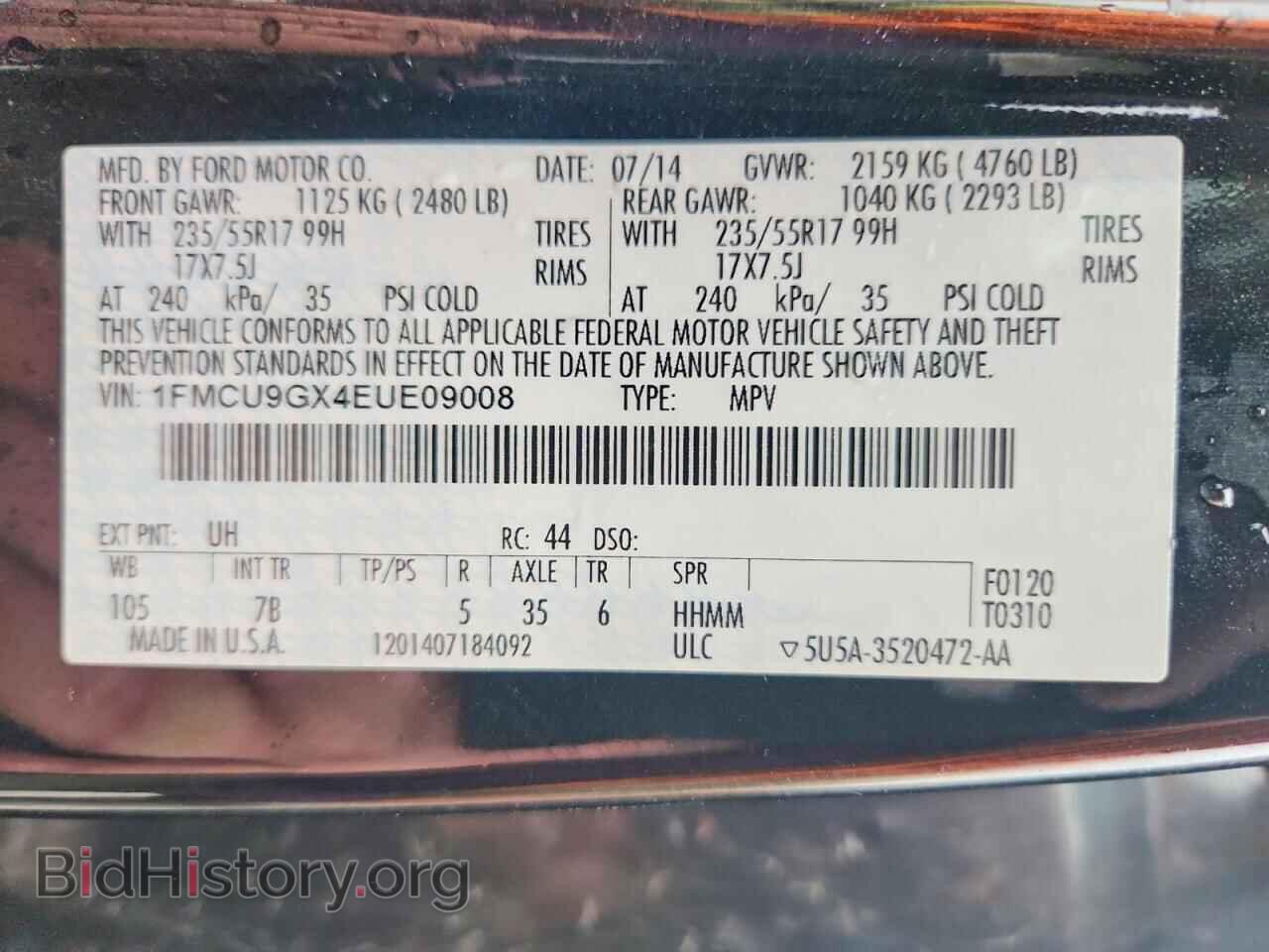2014 FORD ESCAPE - VIN: 1FMCU9GX4EUE09008 - Фото 13
