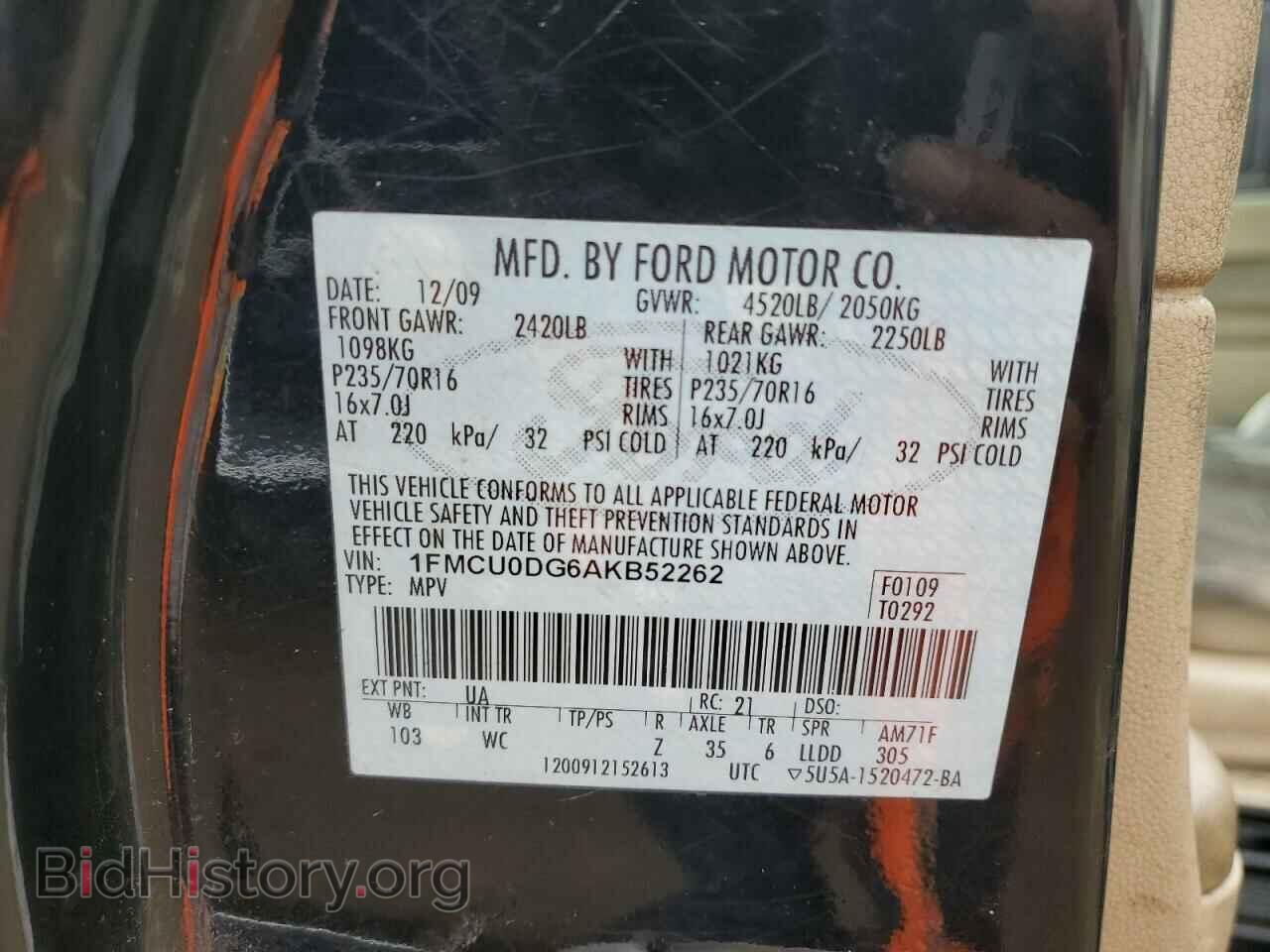 2010 FORD ESCAPE - VIN: 1FMCU0DG6AKB52262 - Фото 12