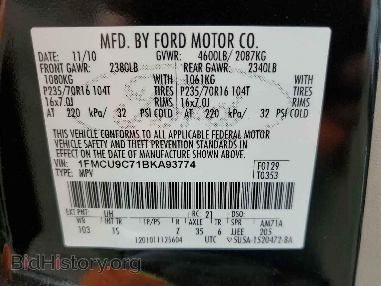 2011 FORD ESCAPE - VIN: 1FMCU9C71BKA93774 - Фото 13