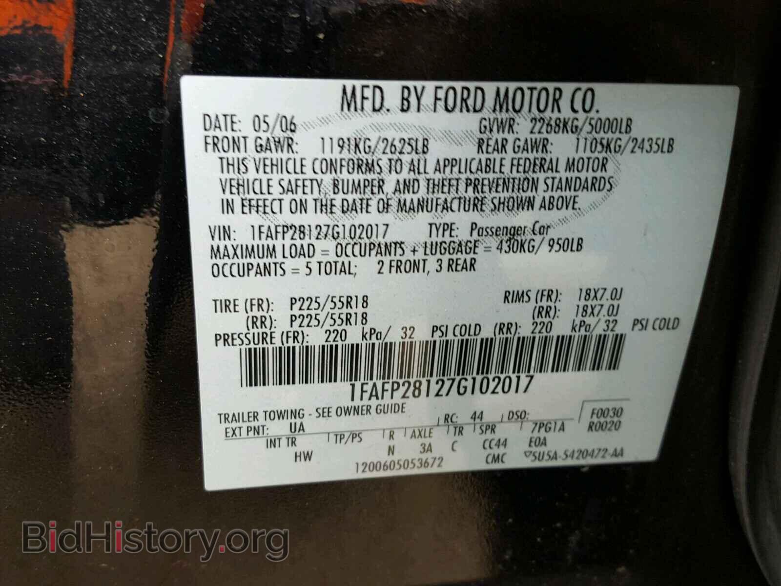 2007 FORD FIVE HUNDR - VIN: 1FAFP28127G102017 - Фото 10