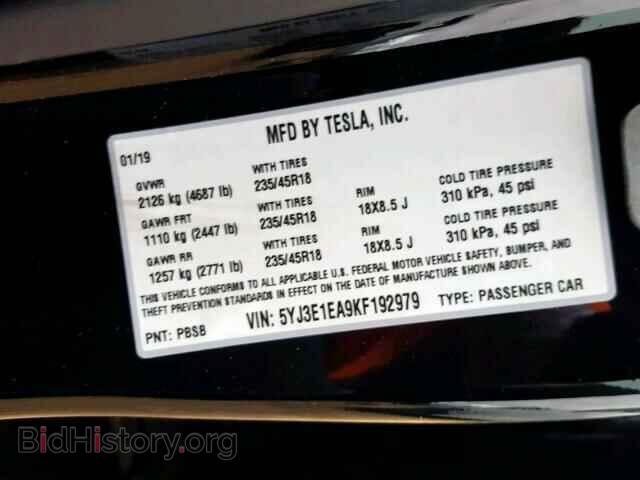2019 TESLA MODEL 3 - VIN: 5YJ3E1EA9KF192979 - Фото 10