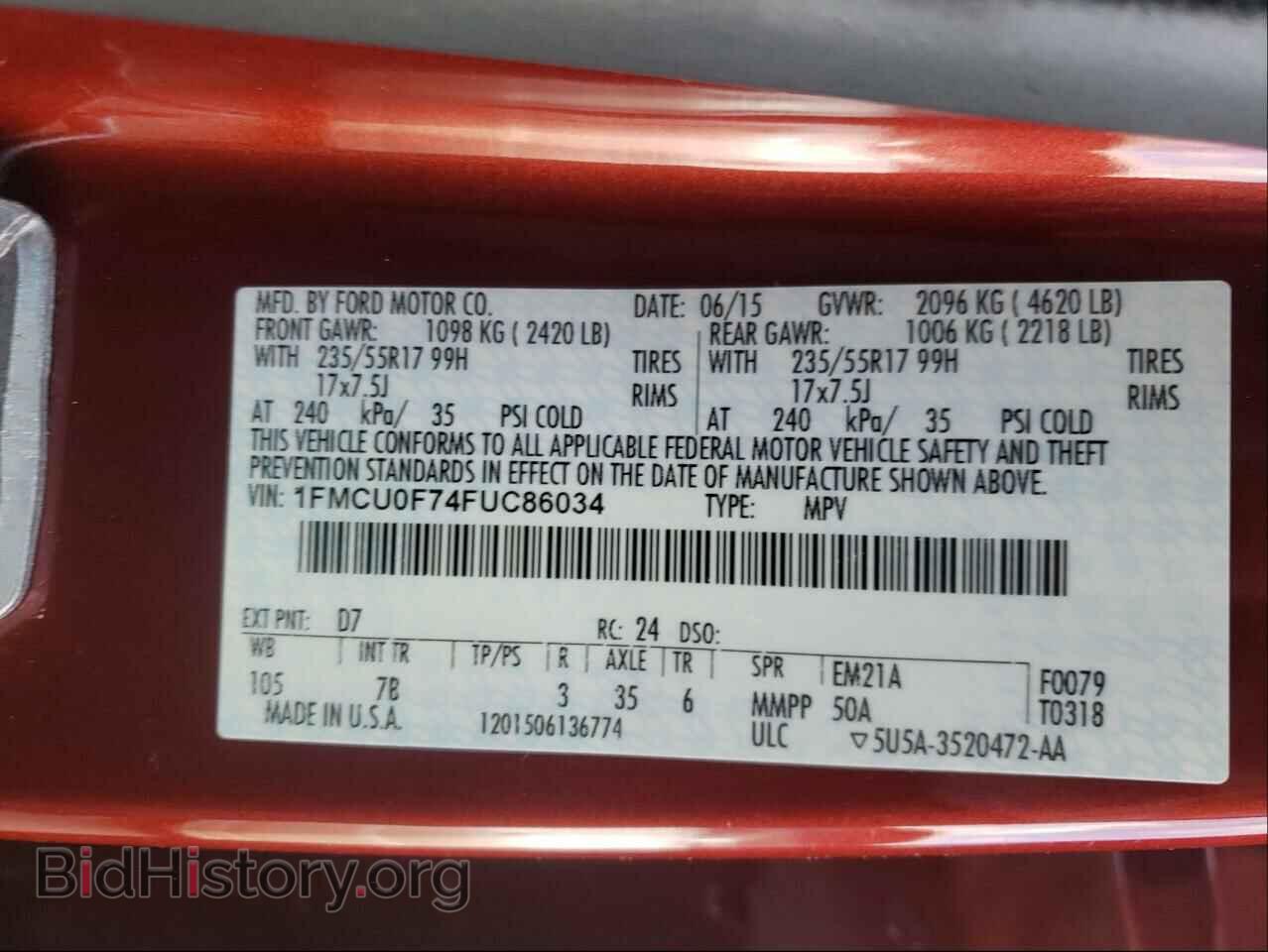 2015 FORD ESCAPE - VIN: 1FMCU0F74FUC86034 - Фото 10