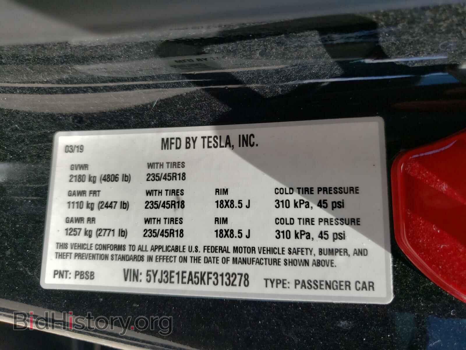 2019 TESLA MODEL 3 - VIN: 5YJ3E1EA5KF313278 - Фото 10