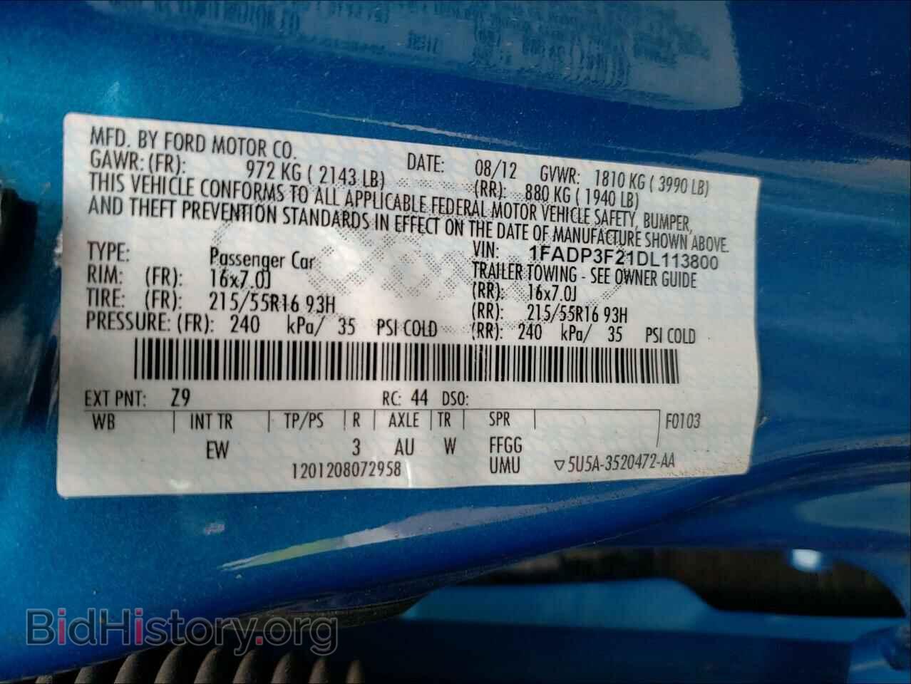 2013 FORD FOCUS - VIN: 1FADP3F21DL113800 - Фото 10