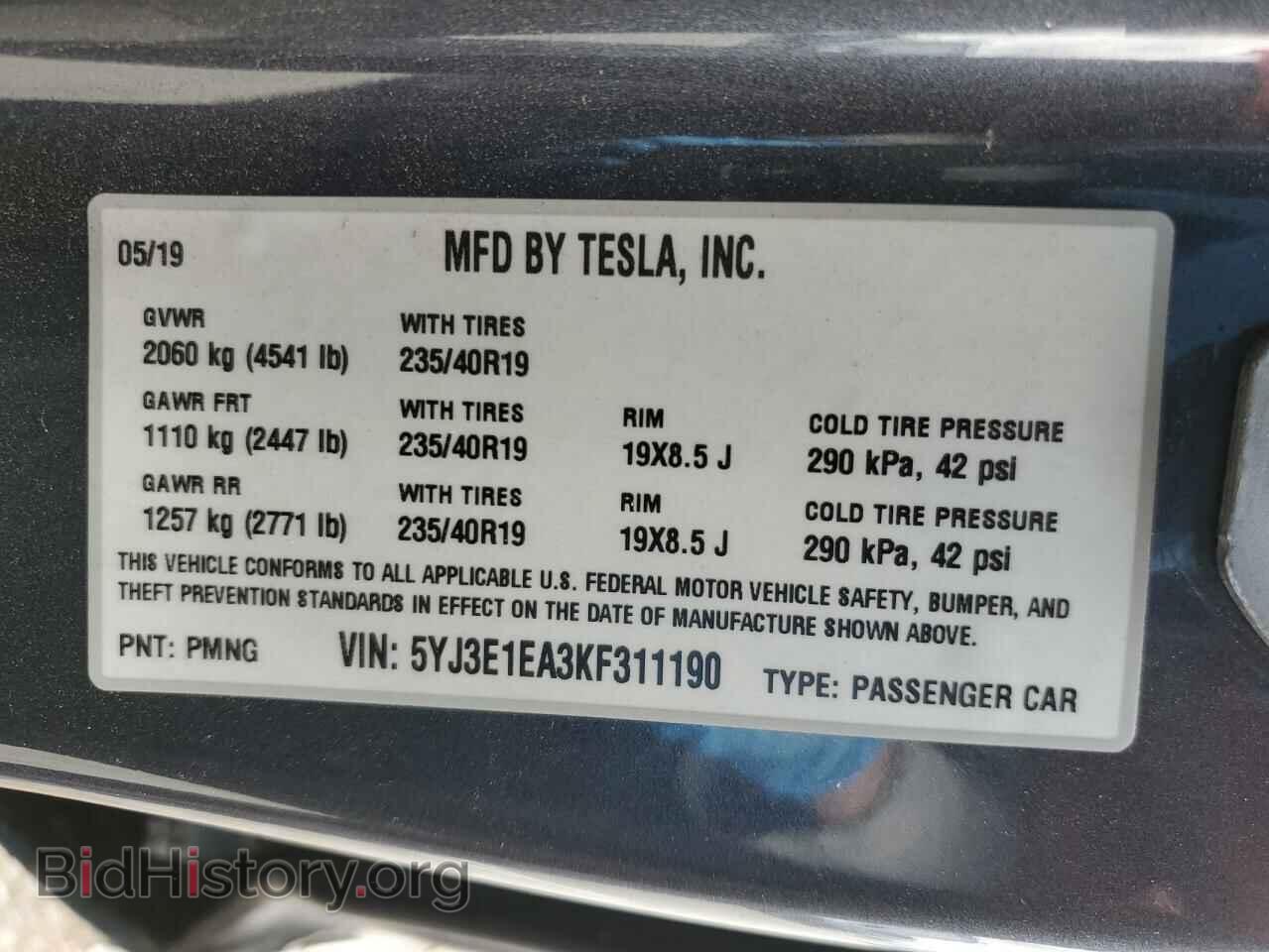 2019 TESLA MODEL 3 - VIN: 5YJ3E1EA3KF311190 - Photo 14