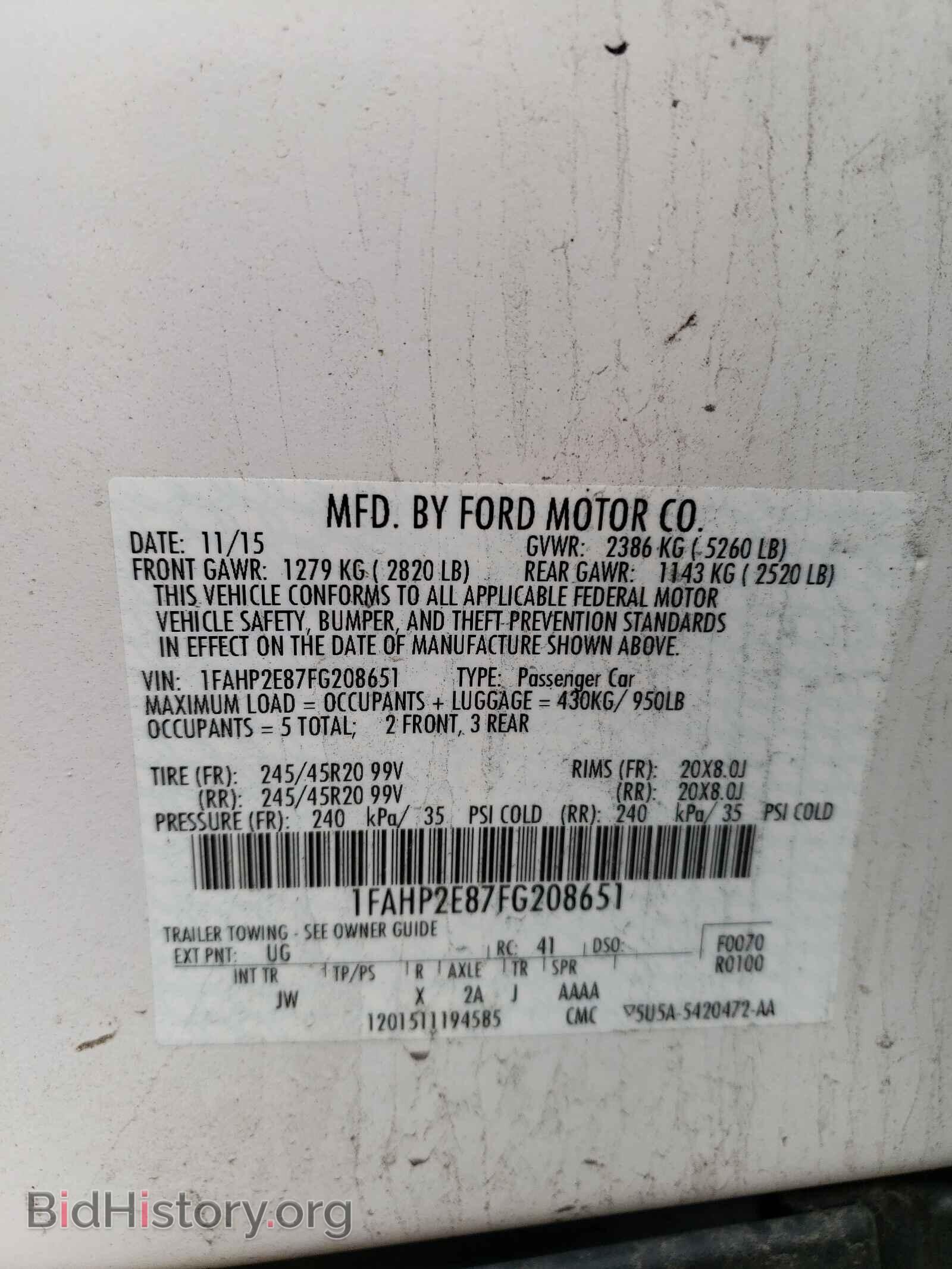 2015 FORD TAURUS - VIN: 1FAHP2E87FG208651 - Фото 10
