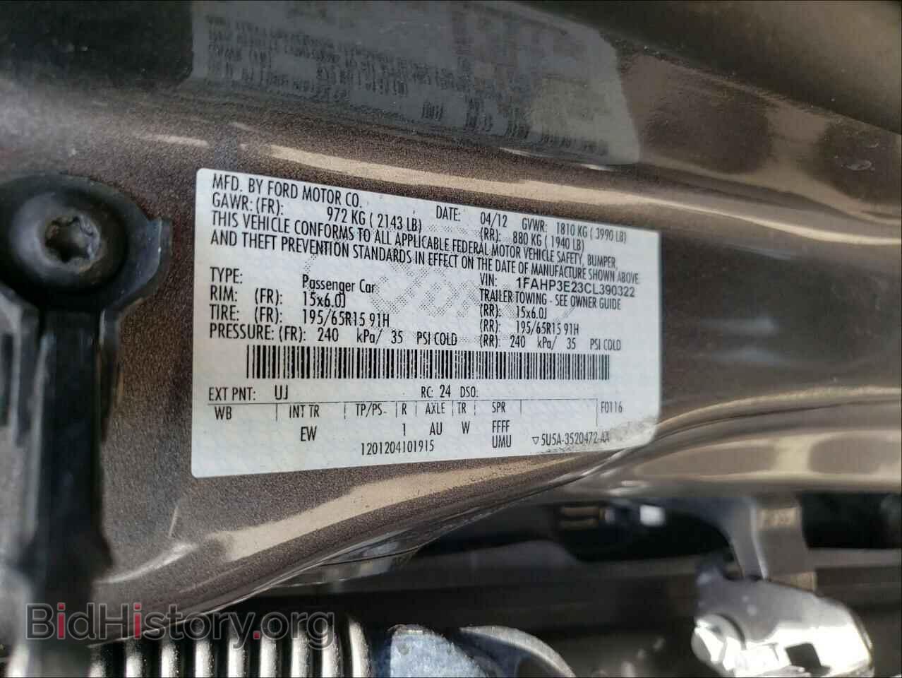 2012 FORD FOCUS - VIN: 1FAHP3E23CL390322 - Фото 10