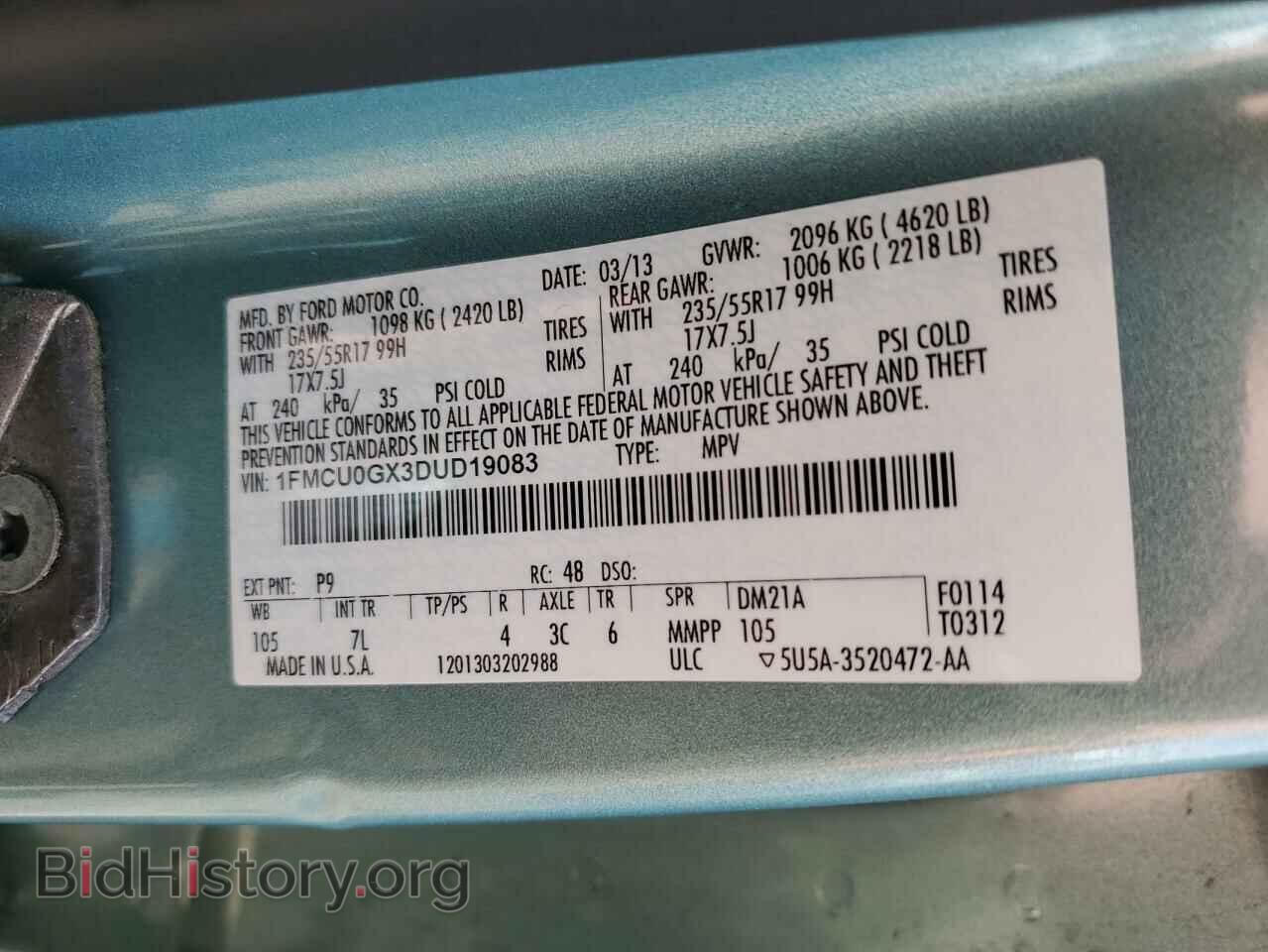 2013 FORD ESCAPE - VIN: 1FMCU0GX3DUD19083 - Фото 13