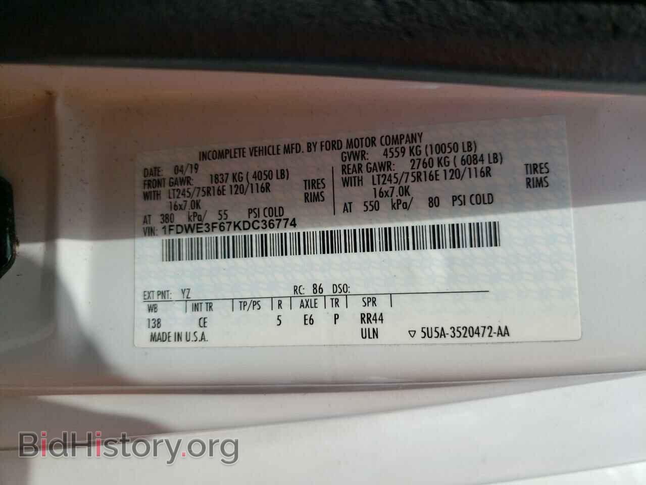 2019 FORD ECONOLINE - VIN: 1FDWE3F67KDC36774 - Фото 10