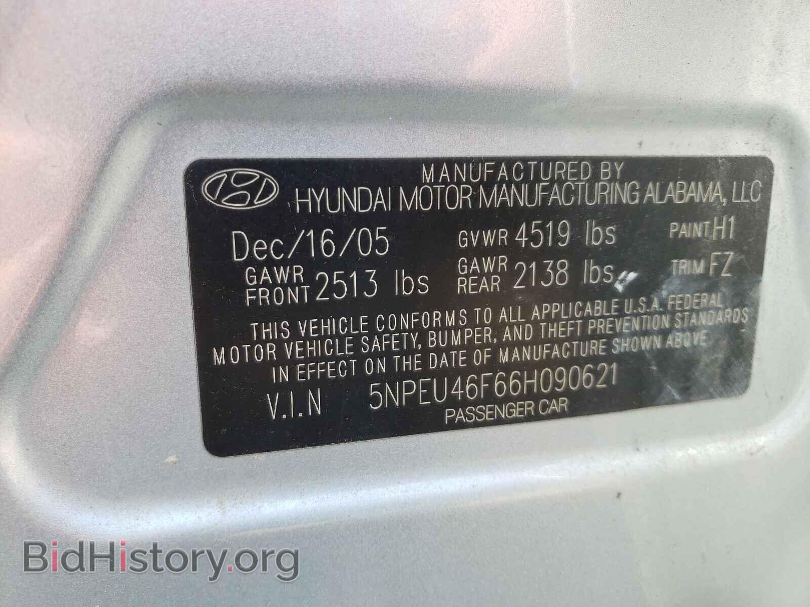 2006 HYUNDAI SONATA - VIN: 5NPEU46F66H090621 - Фото 10