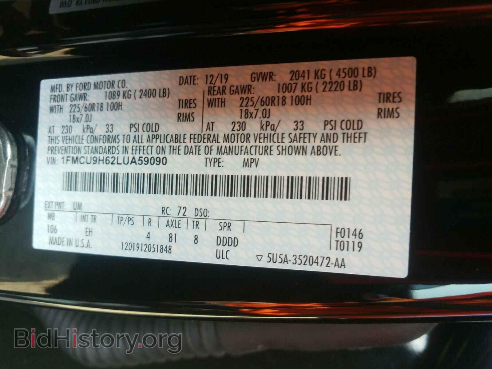 2020 FORD ESCAPE - VIN: 1FMCU9H62LUA59090 - Photo 10