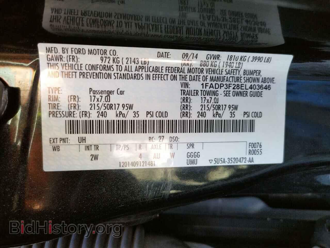 2014 FORD FOCUS - VIN: 1FADP3F28EL403646 - Фото 10