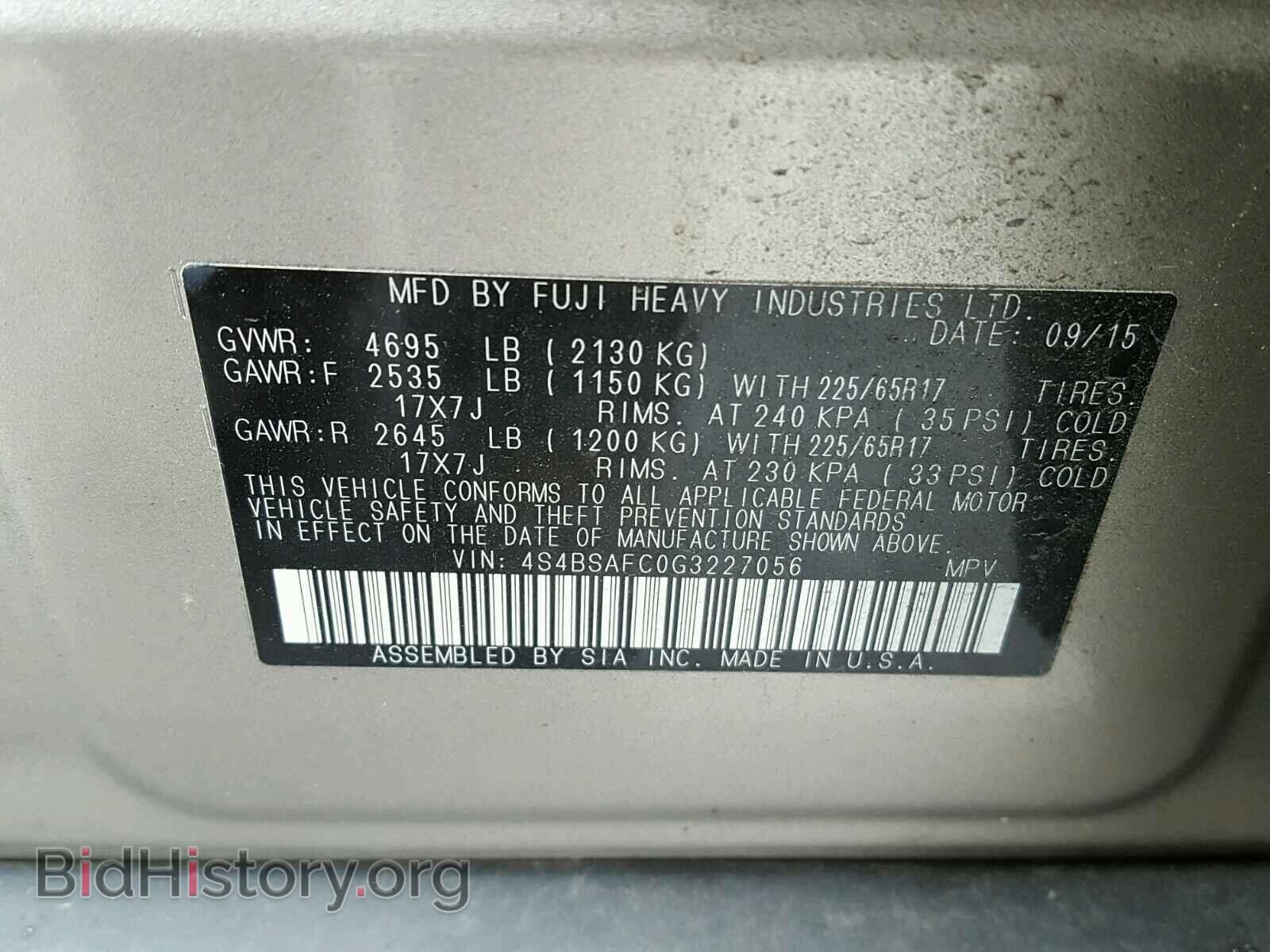 2016 SUBARU OUTBACK - VIN: 4S4BSAFC0G3227056 - Photo 10