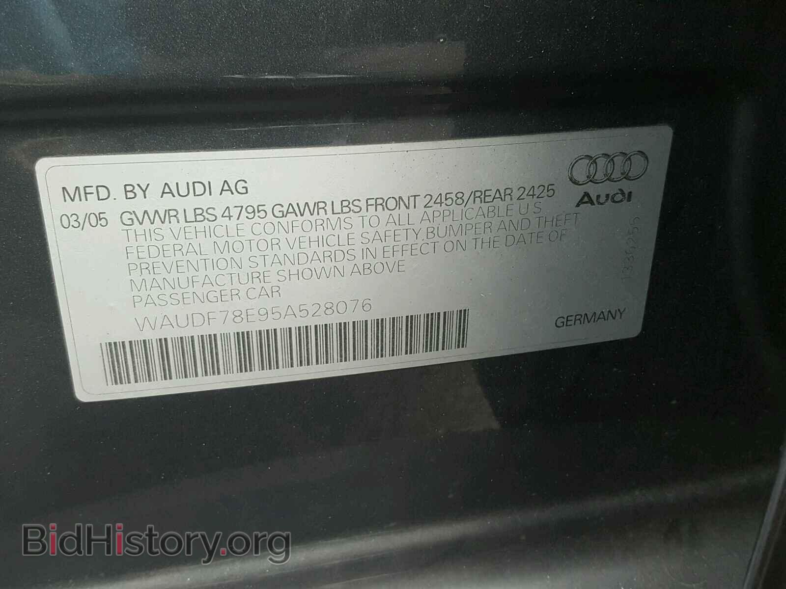 2005 AUDI A4 - VIN: WAUDF78E95A528076 - Фото 10