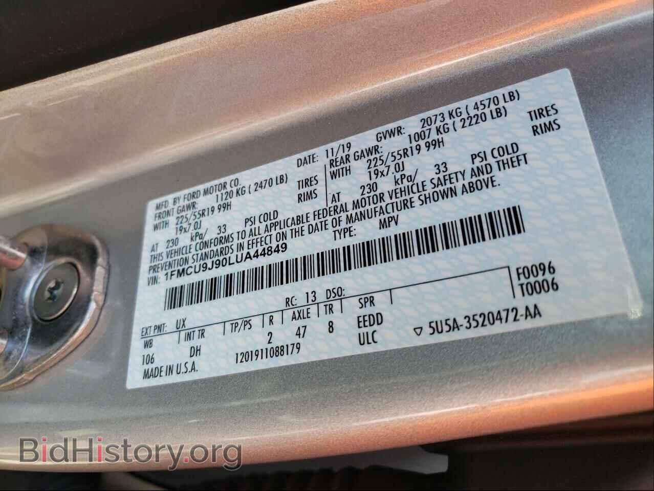 2020 FORD ESCAPE - VIN: 1FMCU9J90LUA44849 - Photo 10