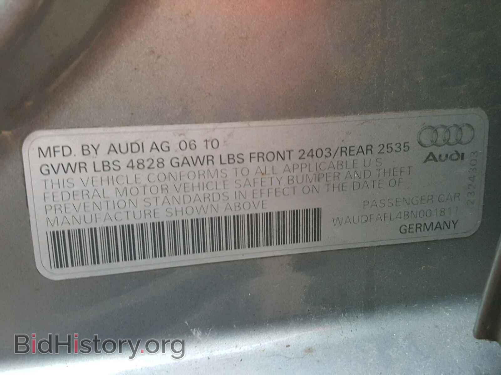 2011 AUDI A4 - VIN: WAUDFAFL4BN001811 - Фото 10