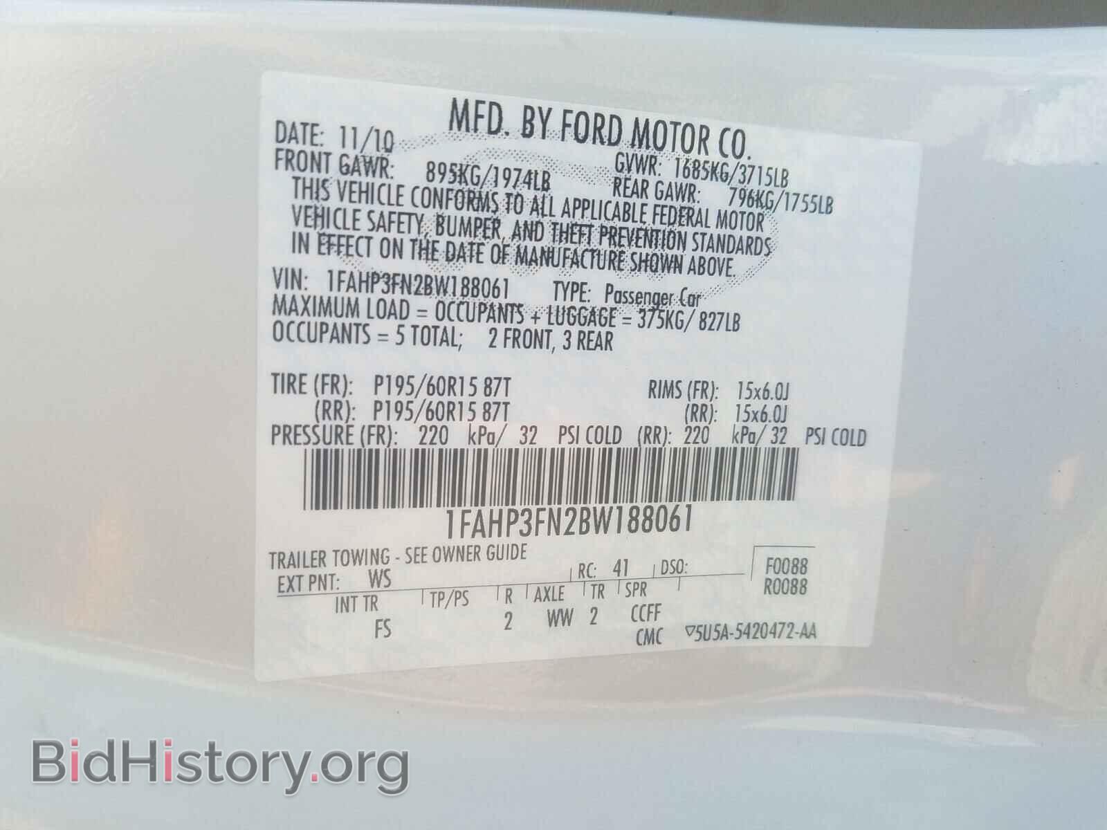 2011 FORD FOCUS - VIN: 1FAHP3FN2BW188061 - Фото 10
