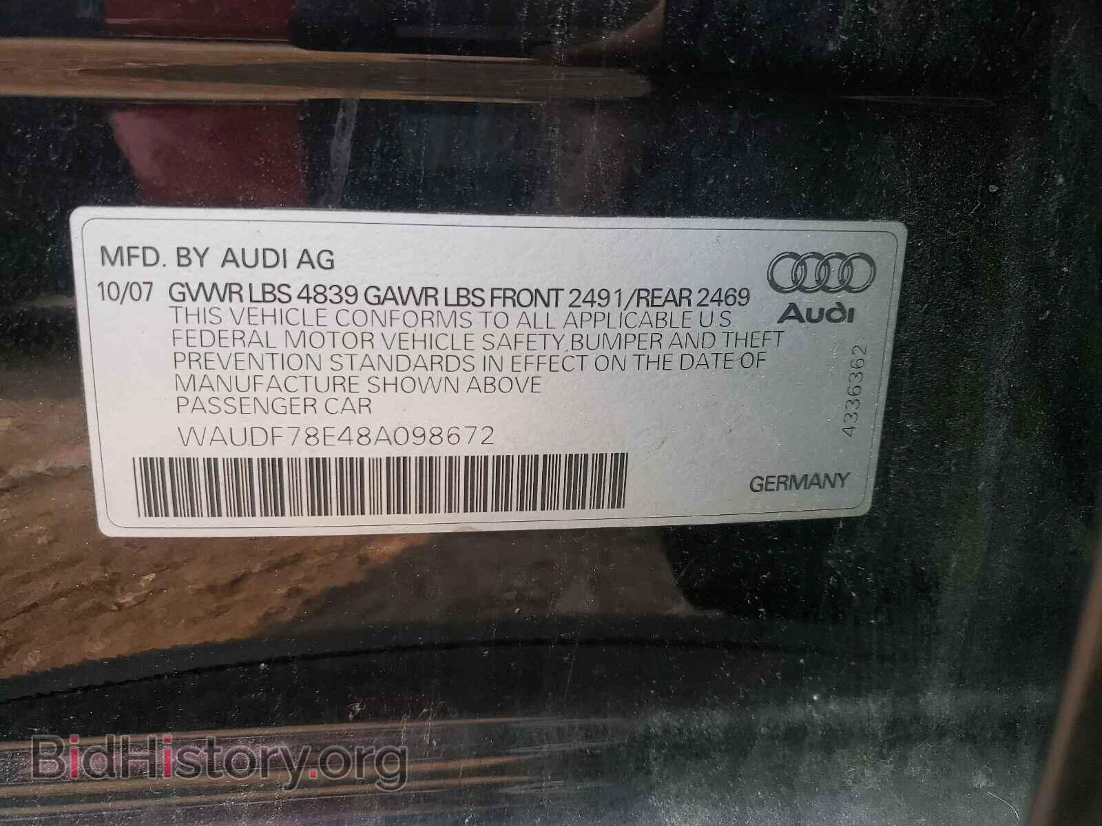 2008 AUDI A4 - VIN: WAUDF78E48A098672 - Фото 10