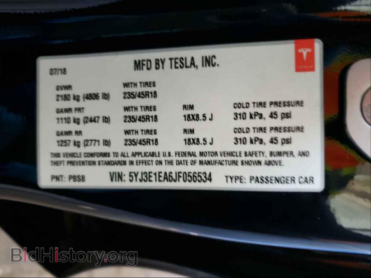 2018 TESLA MODEL 3 - VIN: 5YJ3E1EA6JF056534 - Photo 10