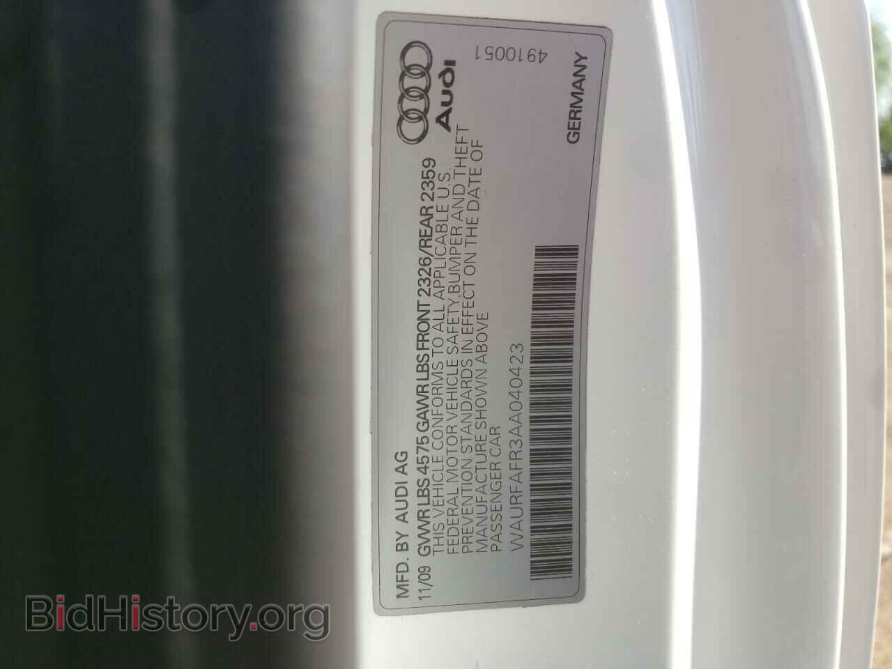 2010 AUDI A5 - VIN: WAURFAFR3AA040423 - Фото 10