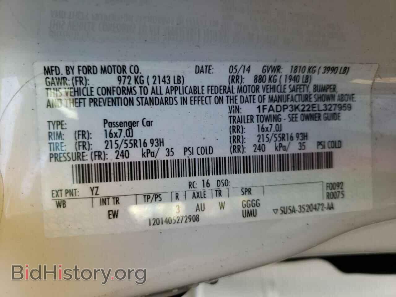 2014 FORD FOCUS - VIN: 1FADP3K22EL327959 - Фото 10
