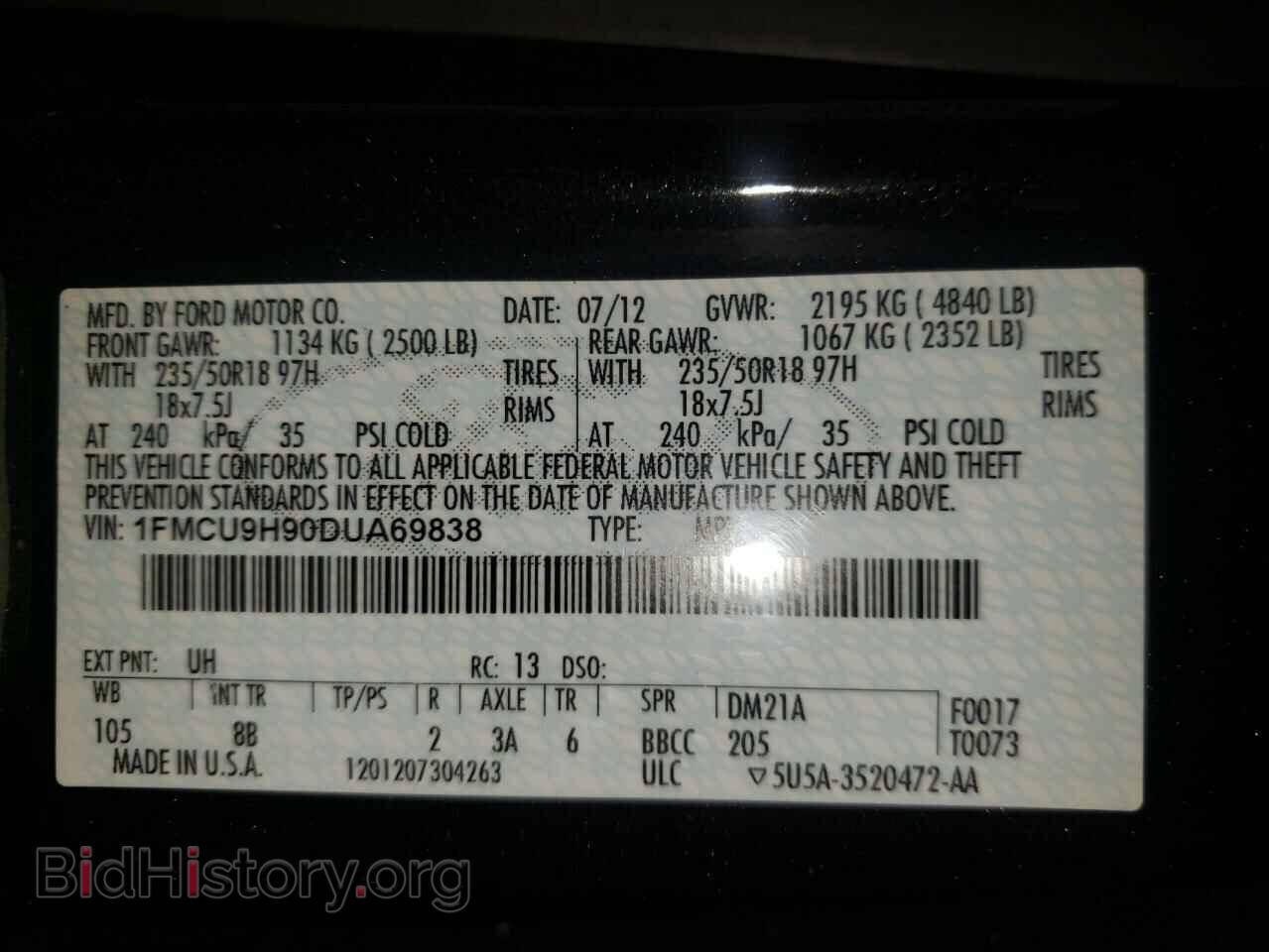 2013 FORD ESCAPE - VIN: 1FMCU9H90DUA69838 - Фото 10