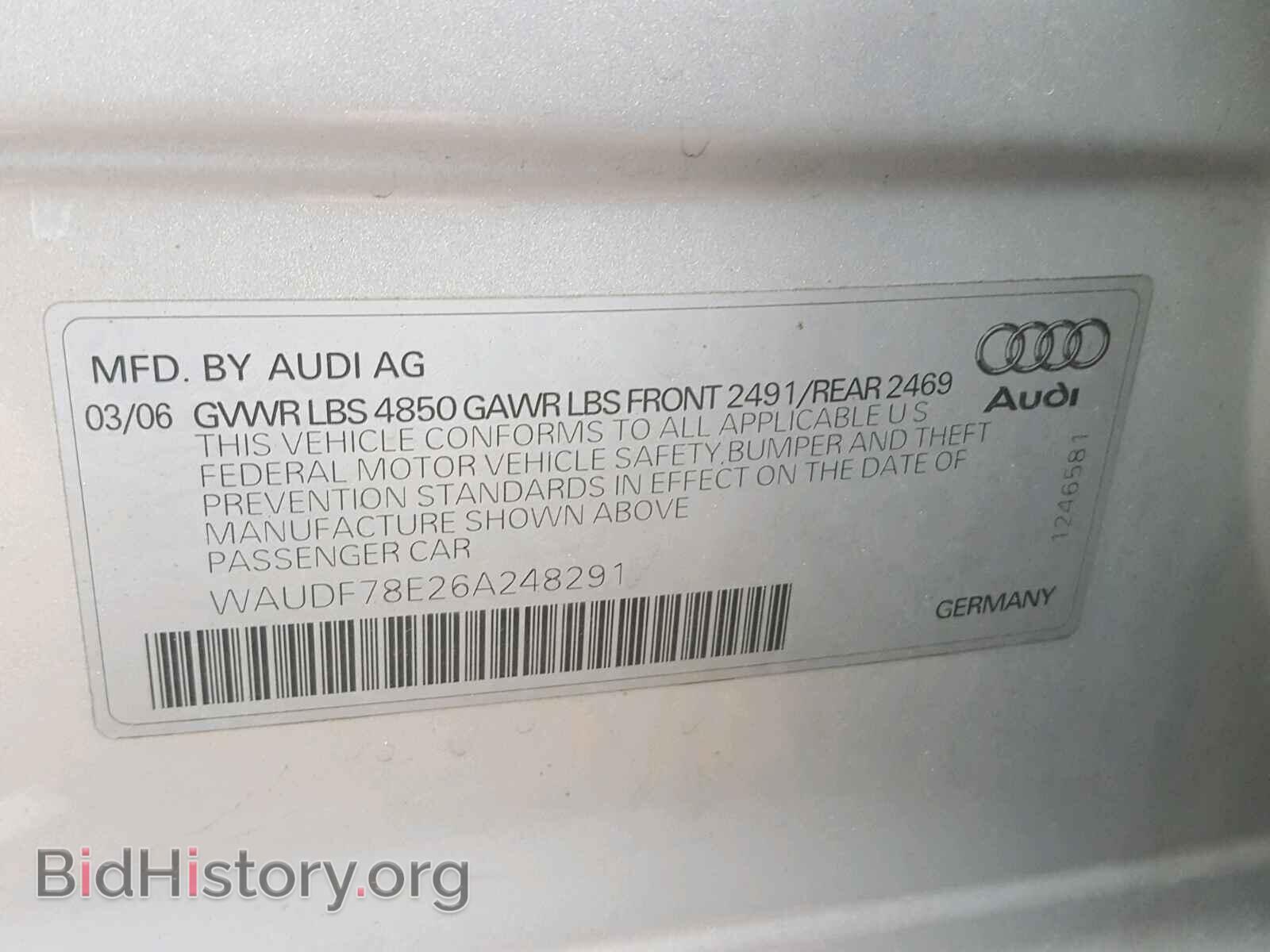 2006 AUDI A4 - VIN: WAUDF78E26A248291 - Фото 10