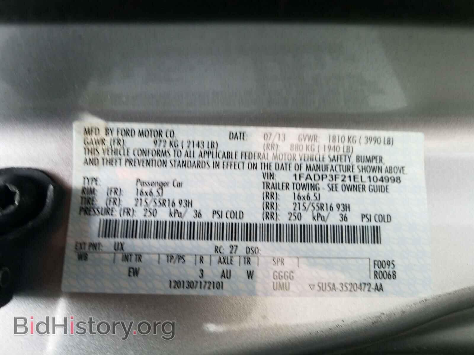 2014 FORD FOCUS - VIN: 1FADP3F21EL104998 - Фото 10