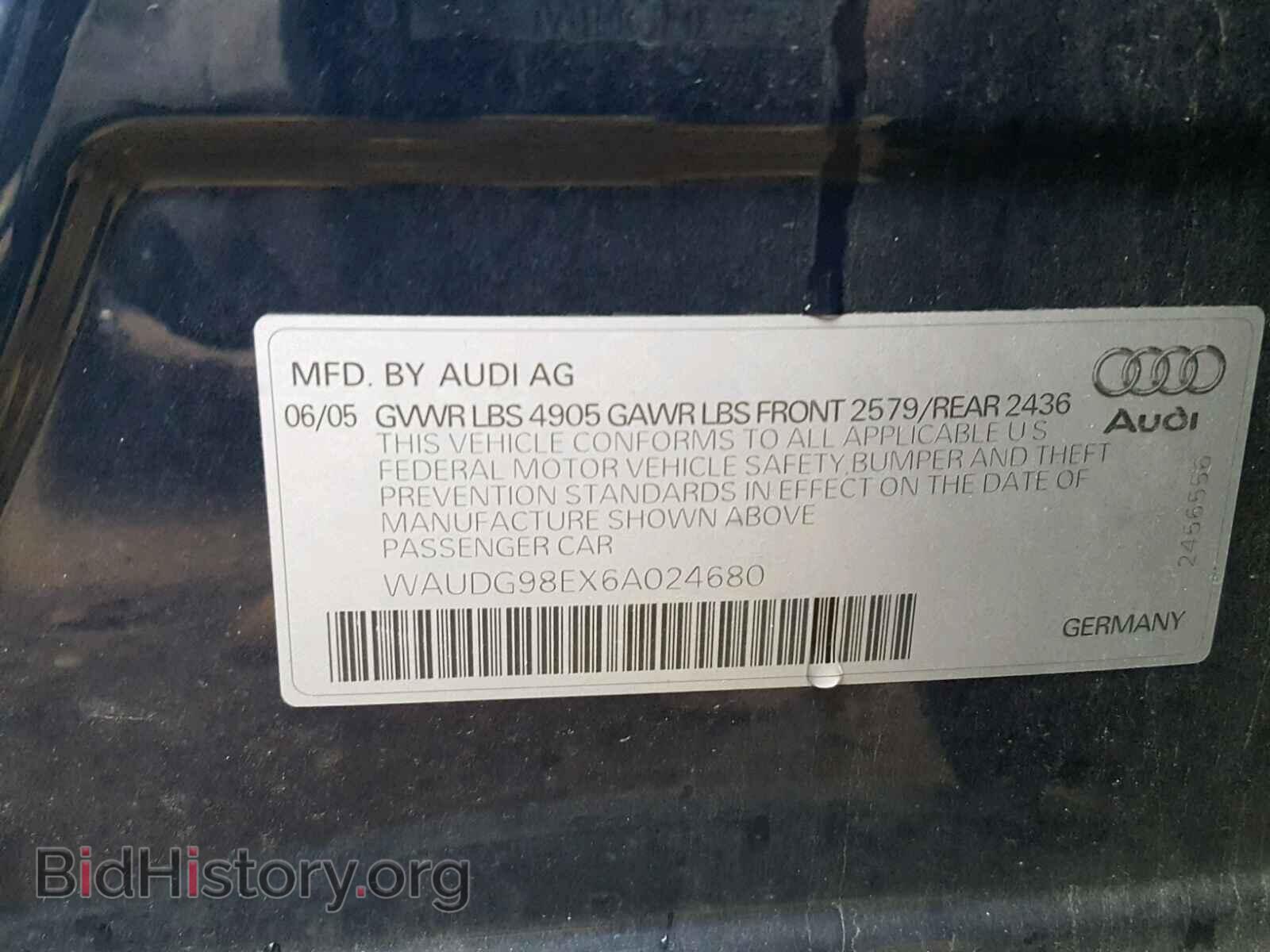 2006 AUDI A4 - VIN: WAUDG98EX6A024680 - Фото 10