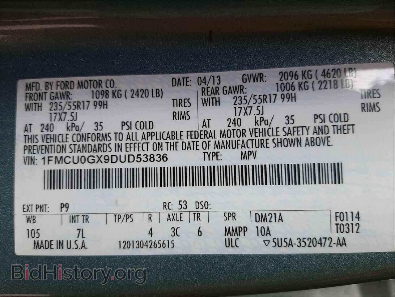 2013 FORD ESCAPE - VIN: 1FMCU0GX9DUD53836 - Фото 10