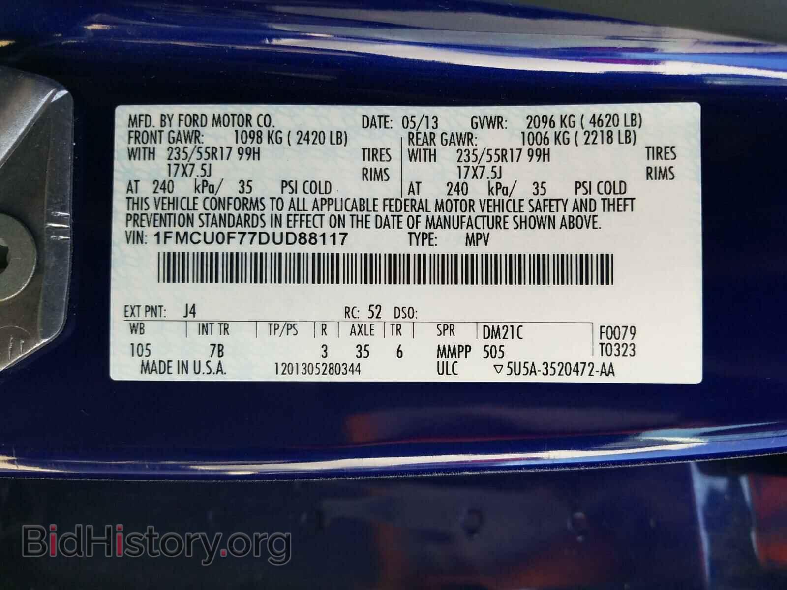 2013 FORD ESCAPE - VIN: 1FMCU0F77DUD88117 - Фото 10
