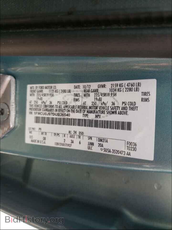 2013 FORD ESCAPE - VIN: 1FMCU0J97DUB36540 - Фото 10