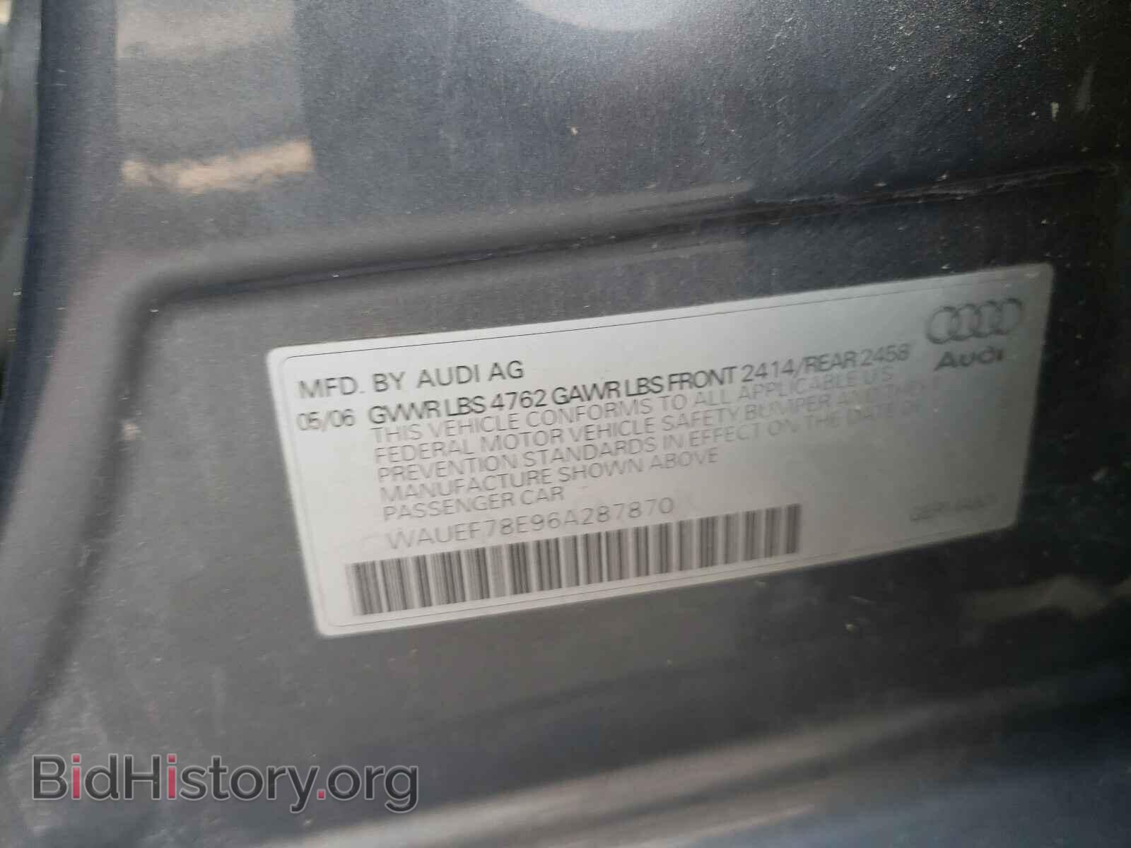 2006 AUDI A4 - VIN: WAUEF78E96A287870 - Фото 10