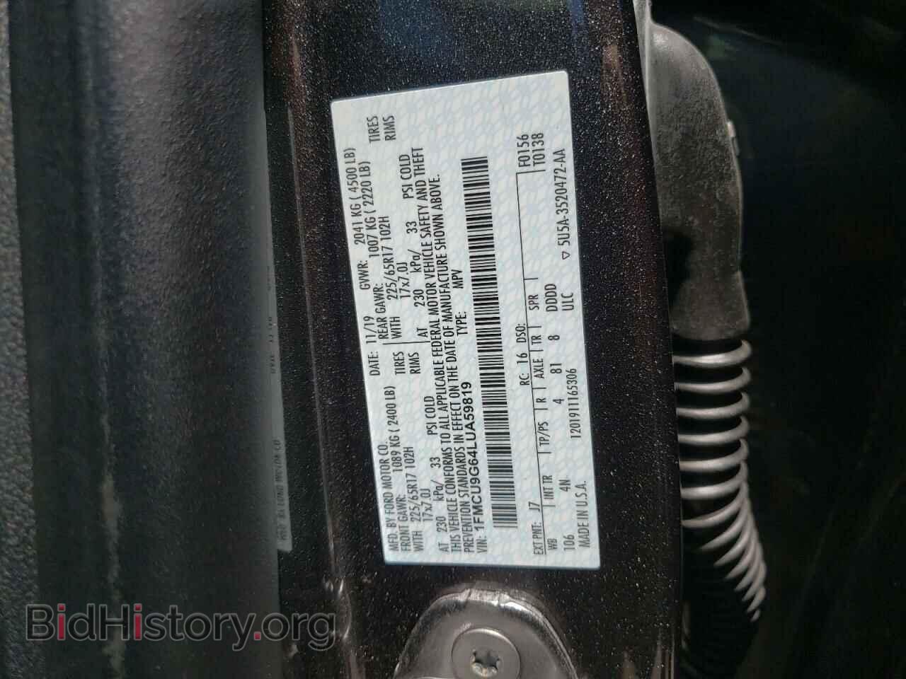 2020 FORD ESCAPE - VIN: 1FMCU9G64LUA59819 - Photo 10