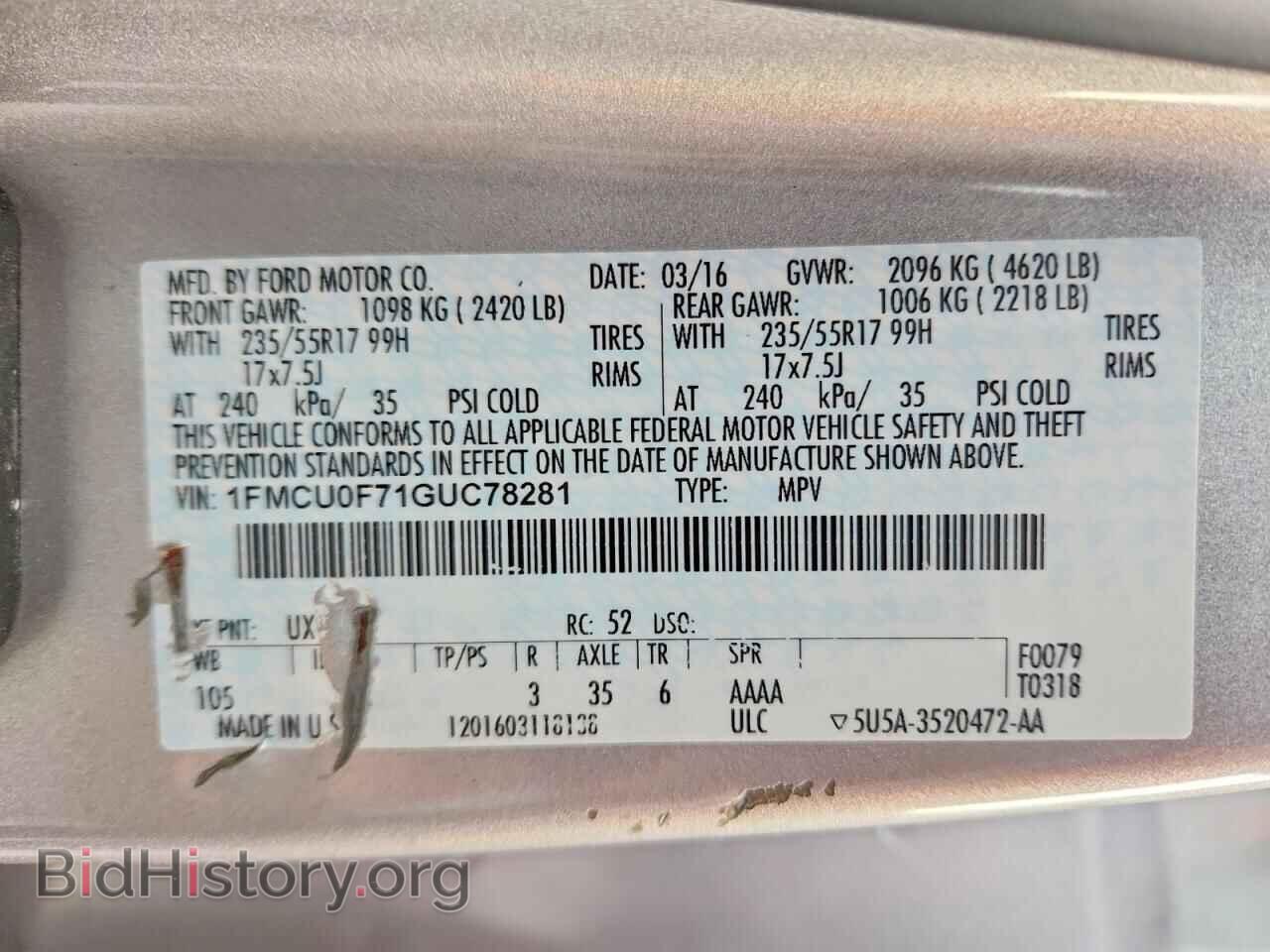 2016 FORD ESCAPE - VIN: 1FMCU0F71GUC78281 - Фото 13