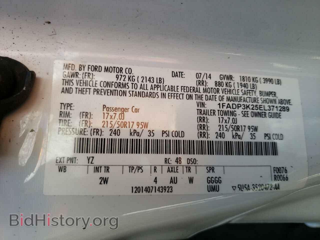 2014 FORD FOCUS - VIN: 1FADP3K25EL371289 - Фото 10