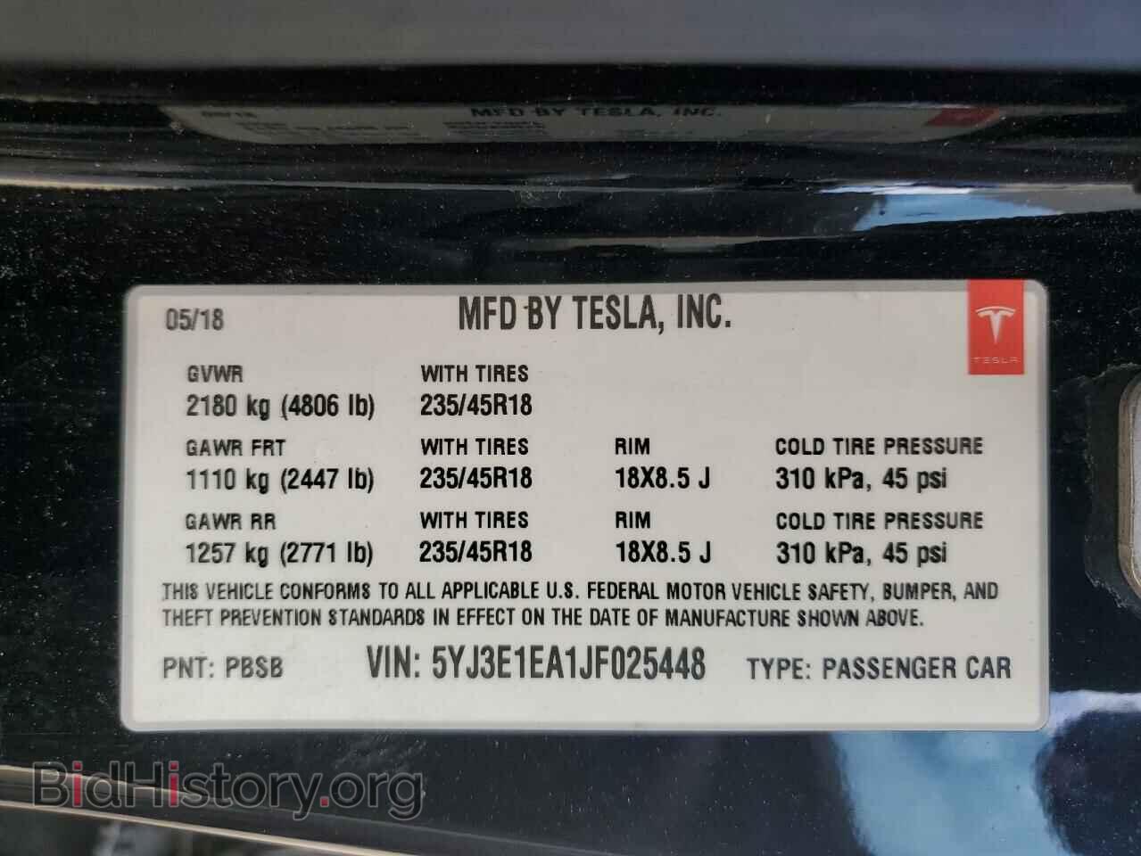 2018 TESLA MODEL 3 - VIN: 5YJ3E1EA1JF025448 - Фото 14