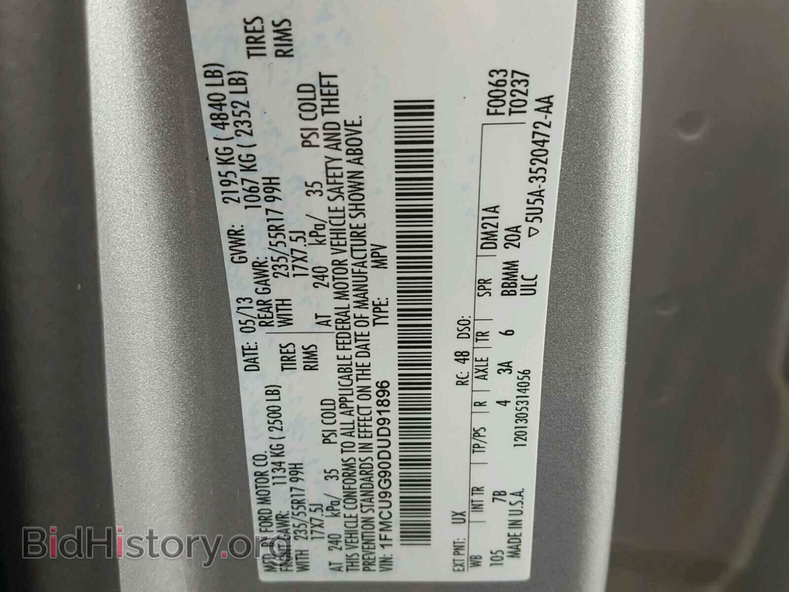 2013 FORD ESCAPE - VIN: 1FMCU9G90DUD91896 - Фото 10