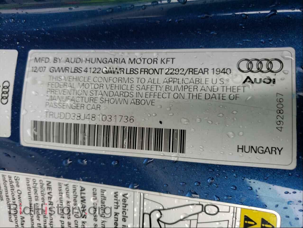 2008 AUDI TT - VIN: TRUDD38J481031736 - Фото 10