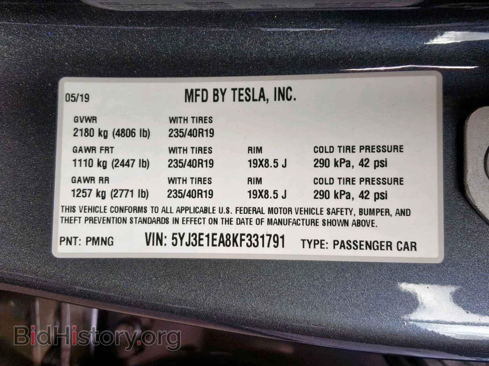 2019 TESLA MODEL 3 - VIN: 5YJ3E1EA8KF331791 - Photo 10
