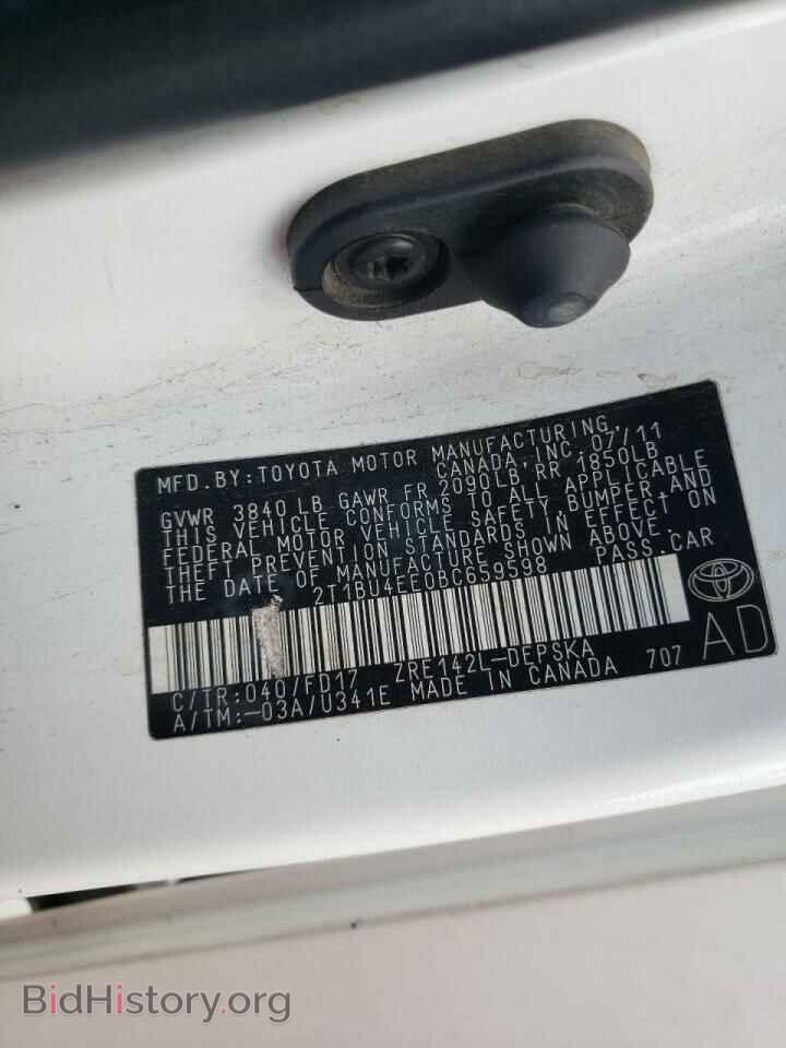 2011 TOYOTA COROLLA - VIN: 2T1BU4EE0BC659598 - Фото 10